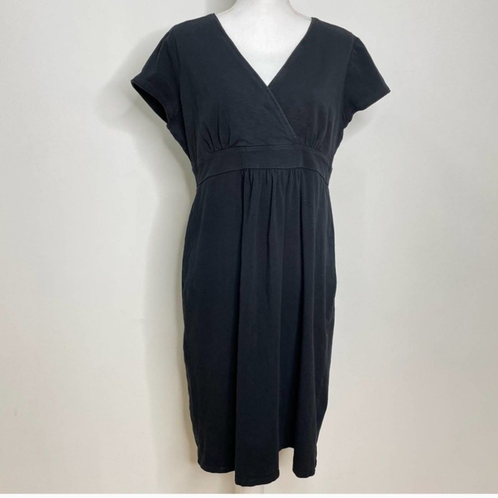 Boden Black Dress V Neck empire waist Short Sleeve Stretch 12
